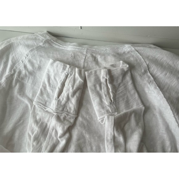 We The Free People White 100% Cotton Raglan Long Sleeve Raw-Hem Boho Oversized M - Picture 4 of 5